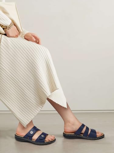 SHIBEVER Flat Sandals Women Dressy: Walking Comfortable - Arch Support Plantar Fasciitis Slides Sandals - Navy Blue Summer Sandal Size 10 - Image 2