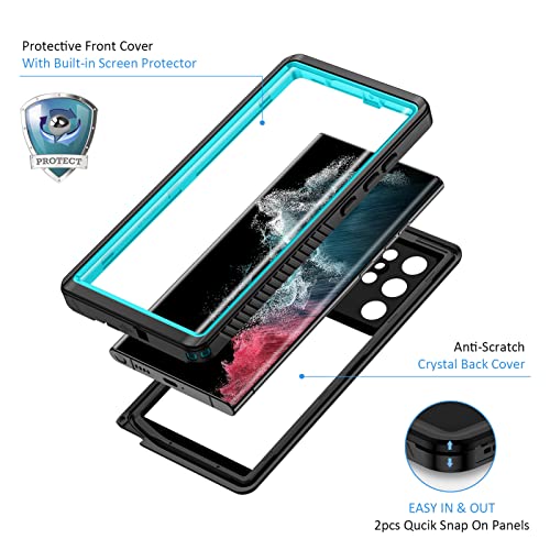 Lanhiem for Samsung Galaxy S22 Ultra Case, IP68 Waterproof Dustproof with Built-in Screen Protector, Heavy Duty Full Body Protective Phone Case for Samsung S22 Ultra 5G, Blue/Clear - Image 3