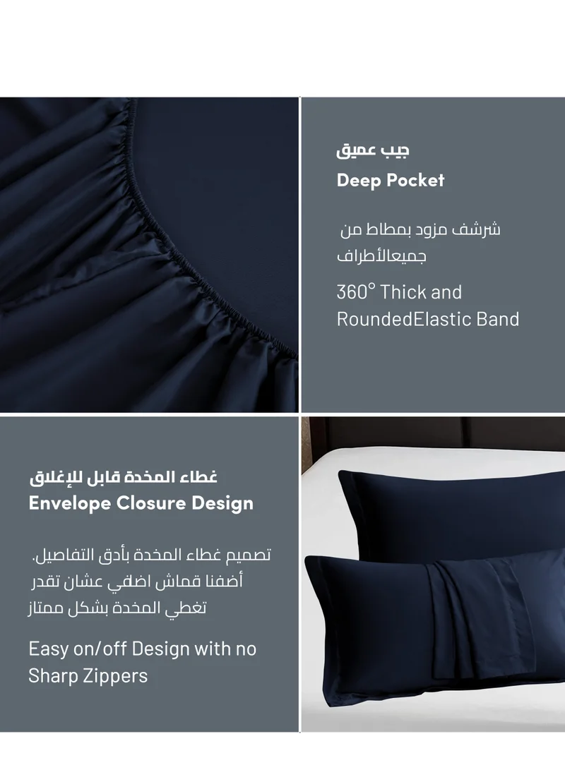 دوناتيلا طقم شرشف مطاط 3 قطع مفرد و نصف 150×200 سم 30سم فائق النعومة لون كحلي