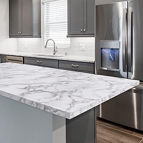 Caltero Marble Contact Paper 15.7" x 118" White Grey Wallpaper Peel and Stick Glossy Marble Self Adhesive Contact Paper for Countertop Kitchen Cabinets Bathroom - Image 2