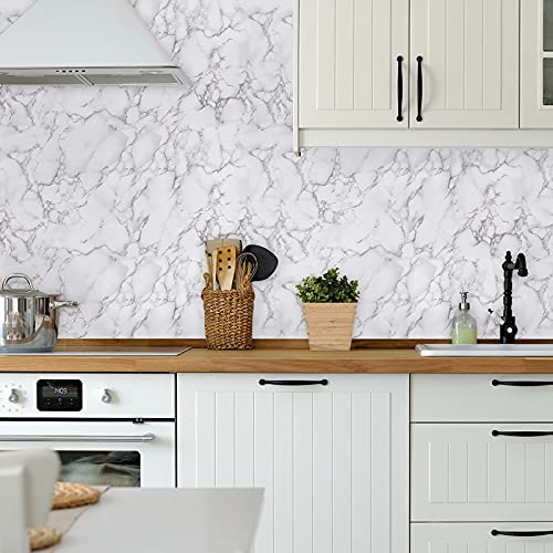 Caltero Marble Contact Paper 15.7" x 118" White Grey Wallpaper Peel and Stick Glossy Marble Self Adhesive Contact Paper for Countertop Kitchen Cabinets Bathroom - Image 3
