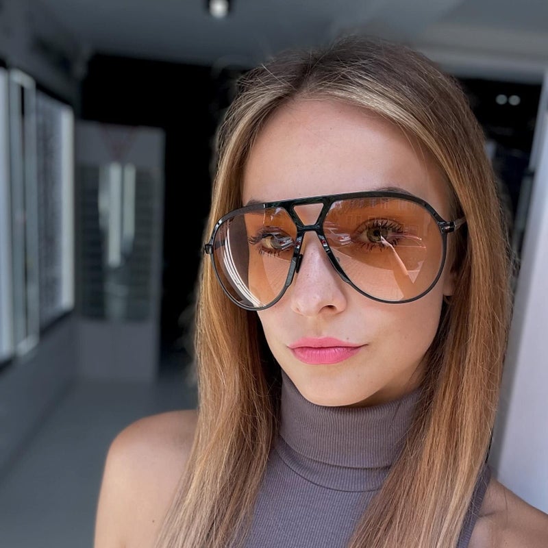 GUVIVI نظارات شمسية طراز الطيار الكلاسيكية للنساء والرجال من GUVIVI بتصميم عتيق كبير الحجم من السبعينات، نظارات شمسية برتقالية عصرية خالية من التشابك - Image 5