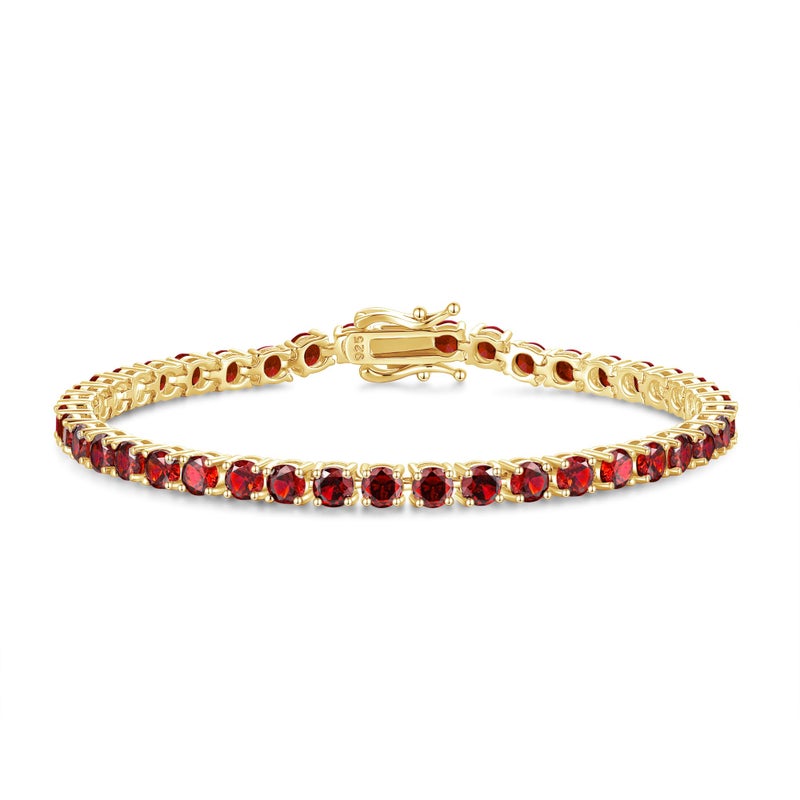 FANCIME 14K Gold Plated Garnet Tennis Bracelet January Birthstone Bracelets Sterling Silver Fine Jewelry Birthday Gift for Women Her, Length 7.2 Inch Width 4mm - Image 1