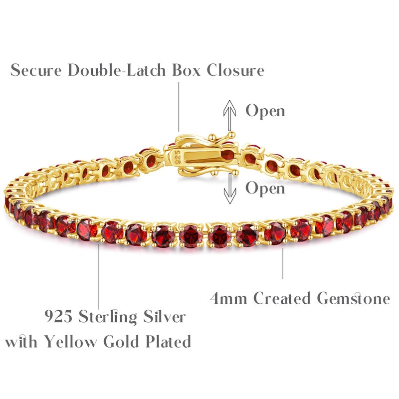 FANCIME 14K Gold Plated Garnet Tennis Bracelet January Birthstone Bracelets Sterling Silver Fine Jewelry Birthday Gift for Women Her, Length 7.2 Inch Width 4mm - Image 3