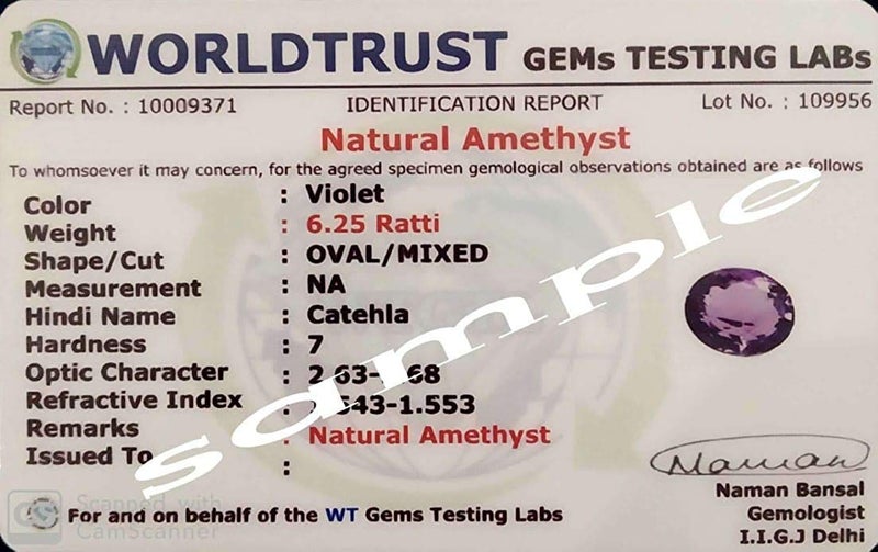 9.25 Ratti Certified Jamunia Katela Amethyst Gemstone