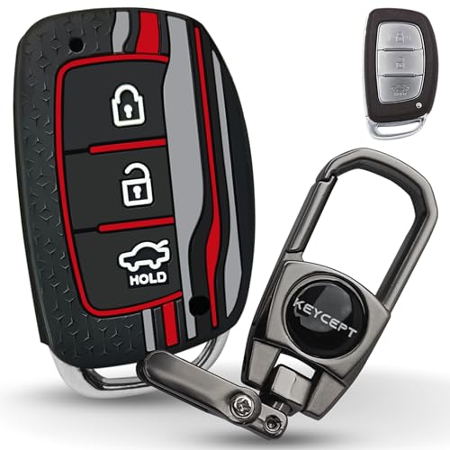 KEYCEPT Tristar Key Cover for Hyun-dai Grand i10 NIOS Asta| Venue| i20| Aura| Creta| Exter| i20 Elite| Verna 4s| i20 Active| Venue Sx| Elantra 3 Button Smart Key with Keychain. (Type 2, Black) - Image 1