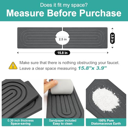 Deceram Small Stone Kitchen Sink Faucet Mat Diatomite Water Absorbing Stone Tray for Sink Protector Quick Dry Around Faucet Sink Splash Guard Drying Mat for Kitchen Counter Decor - Image 3