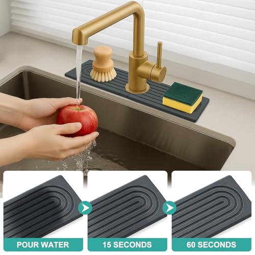 Deceram Small Stone Kitchen Sink Faucet Mat Diatomite Water Absorbing Stone Tray for Sink Protector Quick Dry Around Faucet Sink Splash Guard Drying Mat for Kitchen Counter Decor - Image 4
