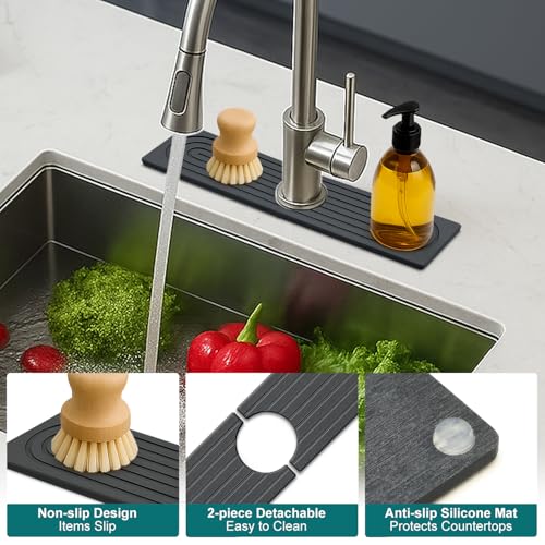 Deceram Small Stone Kitchen Sink Faucet Mat Diatomite Water Absorbing Stone Tray for Sink Protector Quick Dry Around Faucet Sink Splash Guard Drying Mat for Kitchen Counter Decor - Image 2