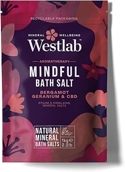 Westlab Mindful CBD Bath Salts 1kg Epsom Himalayan Salts Infused with Bergamot Geranium for Calming and Soothing Guaranteed Purity - Image 1