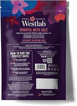 Westlab Mindful CBD Bath Salts 1kg Epsom Himalayan Salts Infused with Bergamot Geranium for Calming and Soothing Guaranteed Purity - Image 2