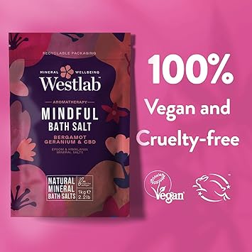 Westlab Mindful CBD Bath Salts 1kg Epsom Himalayan Salts Infused with Bergamot Geranium for Calming and Soothing Guaranteed Purity - Image 4