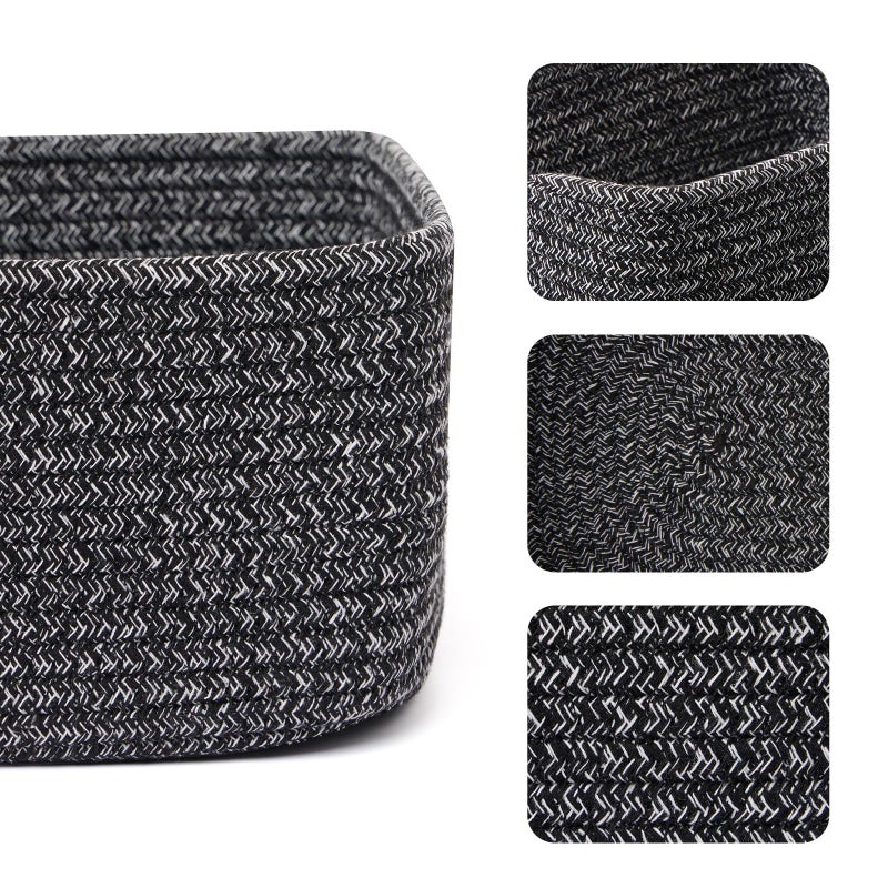 MiniArk Small Storage Baskets for Organizing | Closet Organizer Bins | Shelf Toy Basket | Woven Rope Baskets | Cube Decorative Box | Shallow Basket | 11.5x7.5x4.7â€ | 3 Packs Dark Gray - Image 2