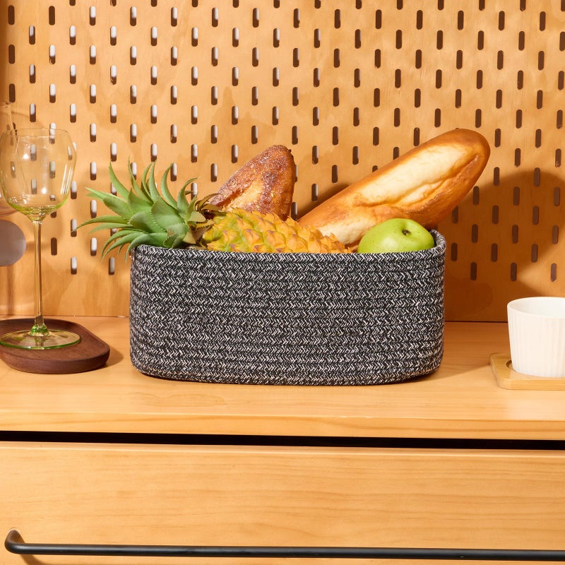 MiniArk Small Storage Baskets for Organizing | Closet Organizer Bins | Shelf Toy Basket | Woven Rope Baskets | Cube Decorative Box | Shallow Basket | 11.5x7.5x4.7â€ | 3 Packs Dark Gray - Image 5