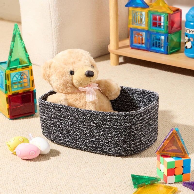 MiniArk Small Storage Baskets for Organizing | Closet Organizer Bins | Shelf Toy Basket | Woven Rope Baskets | Cube Decorative Box | Shallow Basket | 11.5x7.5x4.7â€ | 3 Packs Dark Gray - Image 4
