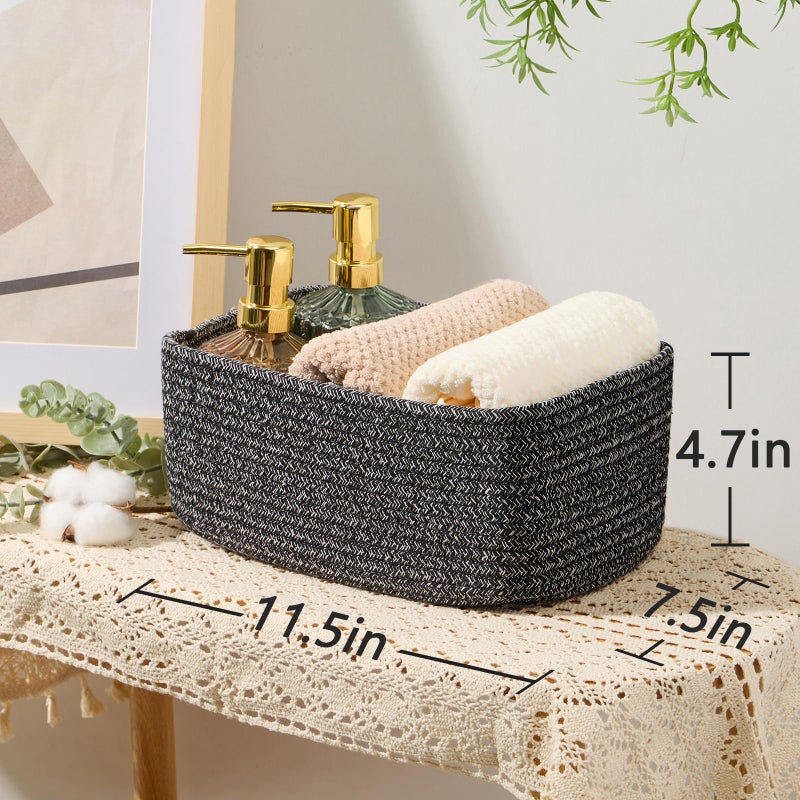 MiniArk Small Storage Baskets for Organizing | Closet Organizer Bins | Shelf Toy Basket | Woven Rope Baskets | Cube Decorative Box | Shallow Basket | 11.5x7.5x4.7â€ | 3 Packs Dark Gray - Image 3