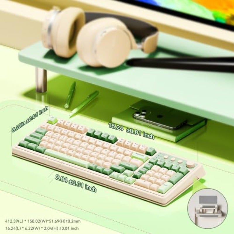 AULA S99 Gaming Keyboard Wireless Green Creamy Computer Keyboards Tri-Mode Bluetooth 2.4GHz USB-C Membrane Keyboard with Number Pad 99Keys RGB Backlit Programmable Creamy Silicone Structure - Image 5