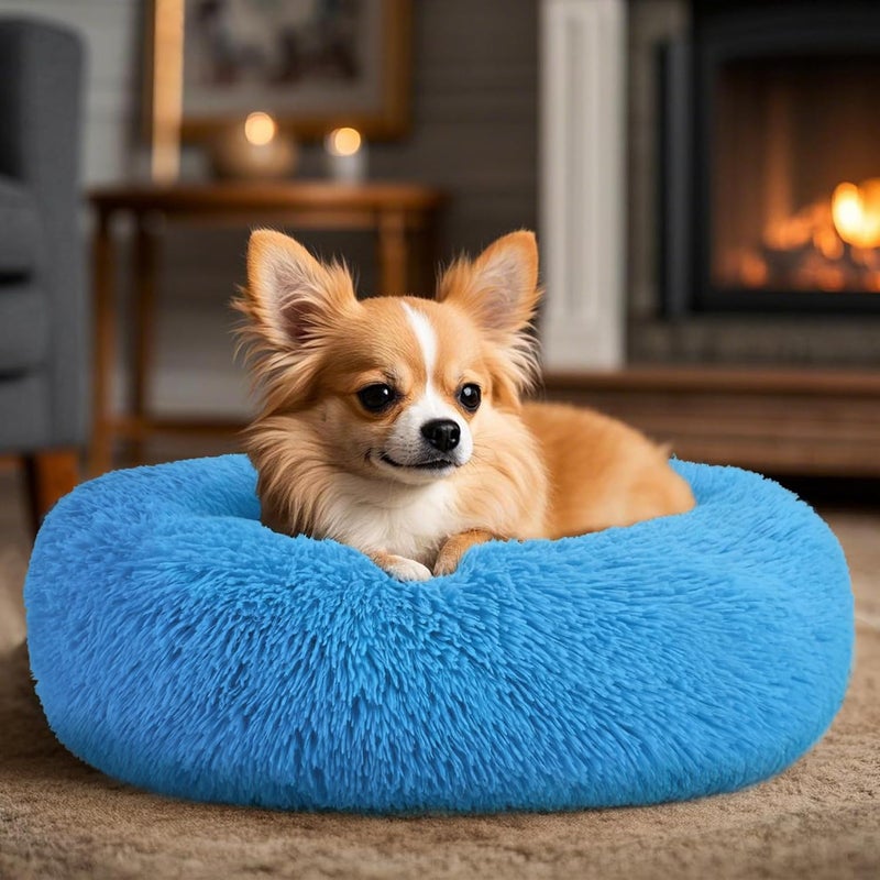 Hoewina Dog & Cat Bed, 20in Cat Beds for Indoor Cats, Calming Donut Bed for Puppy and Kitten, Washable Round Fluffy Pet Bed for Small Medium Dogs and Cats (Light Blue) - Image 5