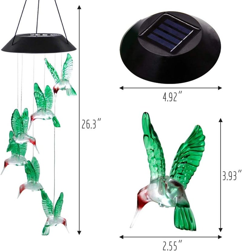 MorTime LED Solar Hummingbird Wind Chime, 25" Mobile Hanging Wind Chime for Home Garden Decoration, Automatic Light Changing Color(Hummingbird) - Image 2