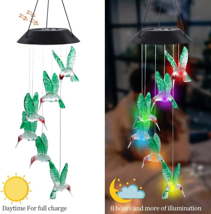 MorTime LED Solar Hummingbird Wind Chime, 25" Mobile Hanging Wind Chime for Home Garden Decoration, Automatic Light Changing Color(Hummingbird) - Image 4