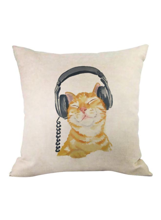 NIBEMINENT Cat Printed Cushion Cover White/Brown/Grey 45x45cm