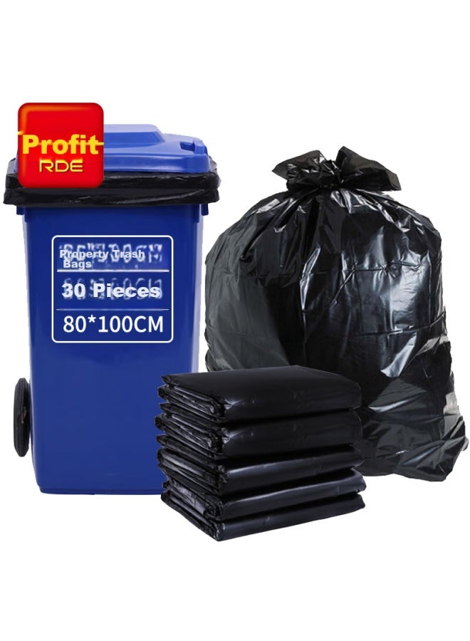 profit Lide Pingkou Garbage Bags, 30 Pieces, Single-sided 1.4 Microns, Black, 80*100 Extra Large, Thickened, For Hotels And Property Management - Image 1