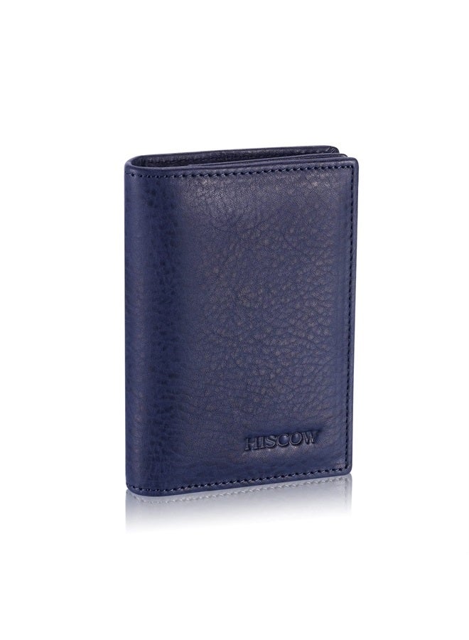 HISCOW Leather Business Card Case Holder for Men & Women, Italian Calfskin (Aniline Leather Blue)  - Image 1