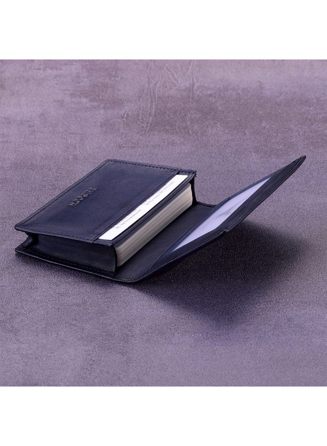HISCOW Leather Business Card Case Holder for Men & Women, Italian Calfskin (Aniline Leather Blue)  - Image 4