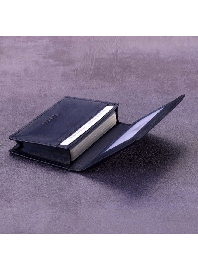 HISCOW Leather Business Card Case Holder for Men & Women, Italian Calfskin, Aniline Leather Blue, Small, Vintage - Image 4