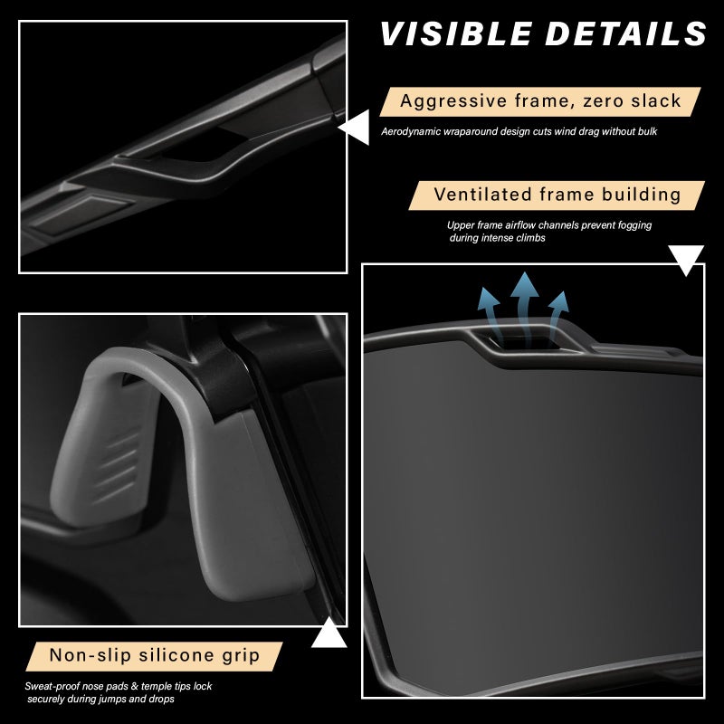 DioKiw 4pcs Polarized Sport Sunglasses Men Cycling Driving Fishing UV Protection Sun Glasses Lightweight Big Frame Mountain Bike Goggles - Image 5