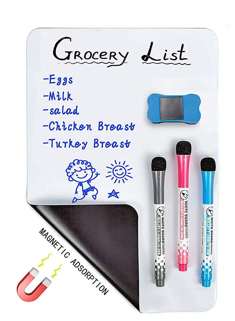 A3 ملصق لوح ابيض مغناطيسي قابل للمسح الجاف للثلاجة بقياس 42x30 سم - بتقنية مقاومة للبقع - يتضمن 3 اقلام تخطيط برؤوس رفيعة وممحاة كبيرة بمغناطيس- لوح ابيض للثلاجة للتنظيم والتخطيط - Image 1