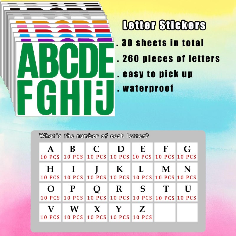 Bemeol 340 Pieces 30 Sheets Large Letter Stickers 4 Inch Alphabet Letter Stickers Self Adhesive Letters Sticker for Bulletin Boards Classroom Home Decor(Colorful) - Image 2
