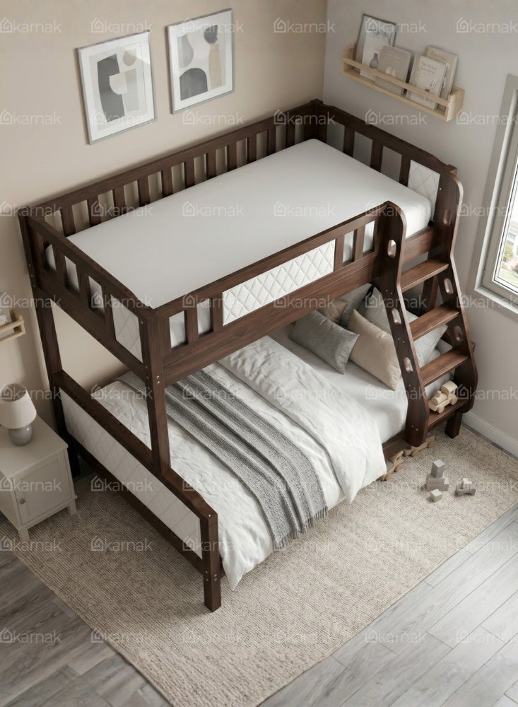 KARNAK Modern Noirvex Twin Bunk Bed Solid Wood with Ladder Guardrail Kids Bedroom Bed - Image 2