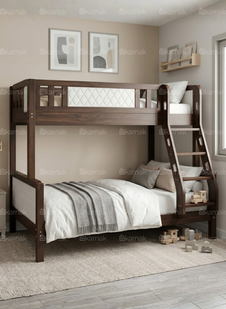 KARNAK Modern Noirvex Twin Bunk Bed Solid Wood with Ladder Guardrail Kids Bedroom Bed - Image 3