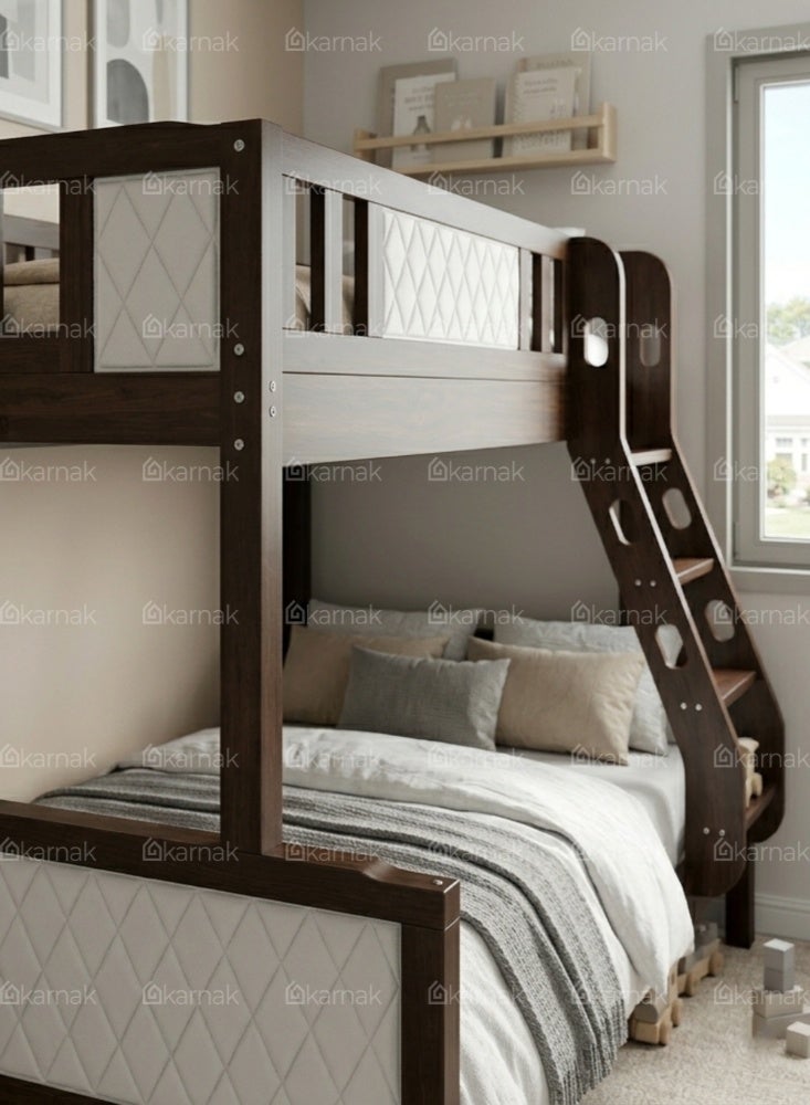 KARNAK Modern Noirvex Twin Bunk Bed Solid Wood with Ladder Guardrail Kids Bedroom Bed - Image 4