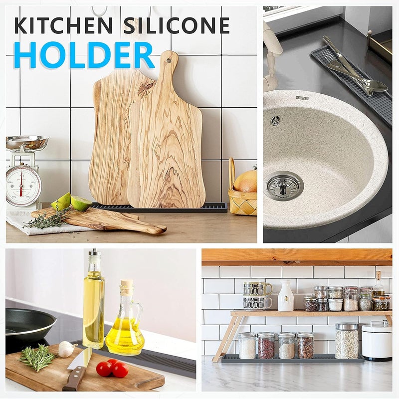 STORE 2508 Store2508 2 Pcs Silicone Kitchen Sink Long Holder Tray 41.3 x 8.7 Cm, Vanity & Bathroom Organizer, Bar Coffee Service Mat - Image 4