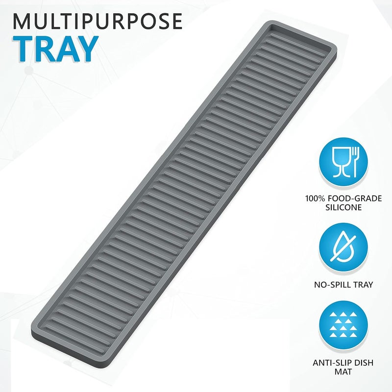 STORE 2508 Store2508 2 Pcs Silicone Kitchen Sink Long Holder Tray 41.3 x 8.7 Cm, Vanity & Bathroom Organizer, Bar Coffee Service Mat - Image 2