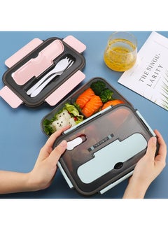 Generic Plastic Lunch Box Sealed Refrigerator Fresh-keeping Box Student Office Worker Lunch Lunch Box Fast Food Box Microwave Oven Available-Specifications:1100ml (2 Squares) Plastic Fork Spoon/242g)-Color:Apricot  - Image 4