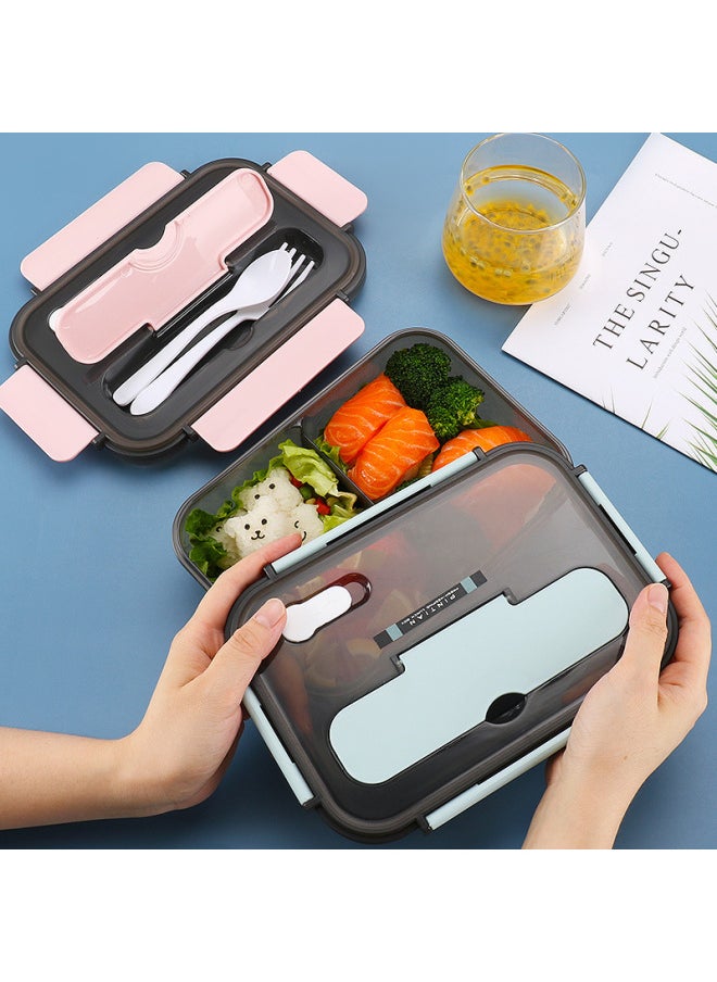 Generic - Plastic Lunch Box Sealed Refrigerator Fresh-keeping Box Student Office Worker Lunch Lunch Box Fast Food Box Microwave Oven Available-Specifications:1100ml (2 Squares) Plastic Fork Spoon/242g)-Color:Apricot - Image 1