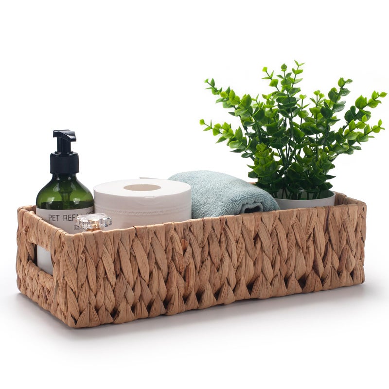 IVAILEX Toilet Paper Basket for Back of Toilet Water Hyacinth Long Narrow Wicker Bathroom Storage Basket with Built-in Handles 14.2 x 6.5 x 3.7 inch - Image 2