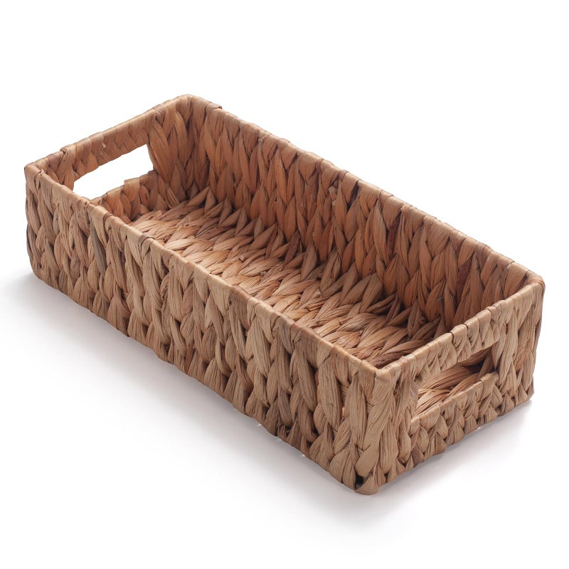 IVAILEX Toilet Paper Basket for Back of Toilet Water Hyacinth Long Narrow Wicker Bathroom Storage Basket with Built-in Handles 14.2 x 6.5 x 3.7 inch - Image 3
