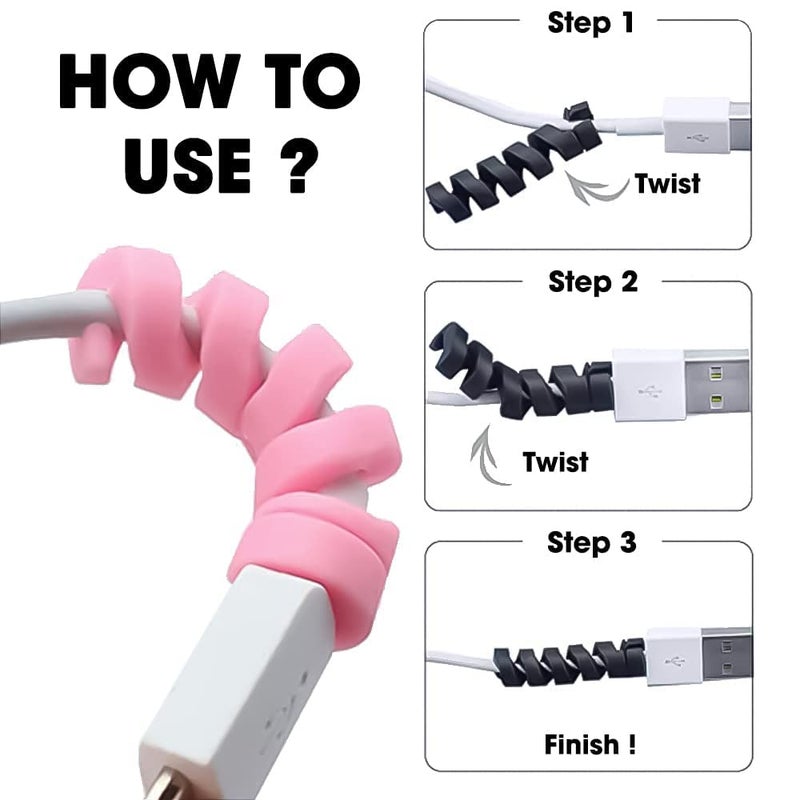 INEFABLE (30 Pcs) Multicoloured Protection Spiral Cable & Wire Protectors Spring Wire for All Wired Accessories for USB Charger, Data Cable, Earphone, Elastic Cord Saver - Image 3