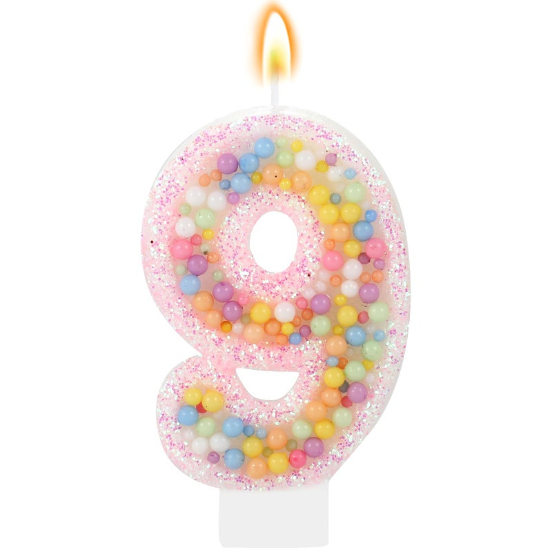 IDIJOLI Pastel Macaron 9th Birthday Candle Sweet Pink Number 9 Candle Cake Topper Cupcake Decorations for Girls and Women Party Decor Anniversary Celebrations Supplies - Image 1