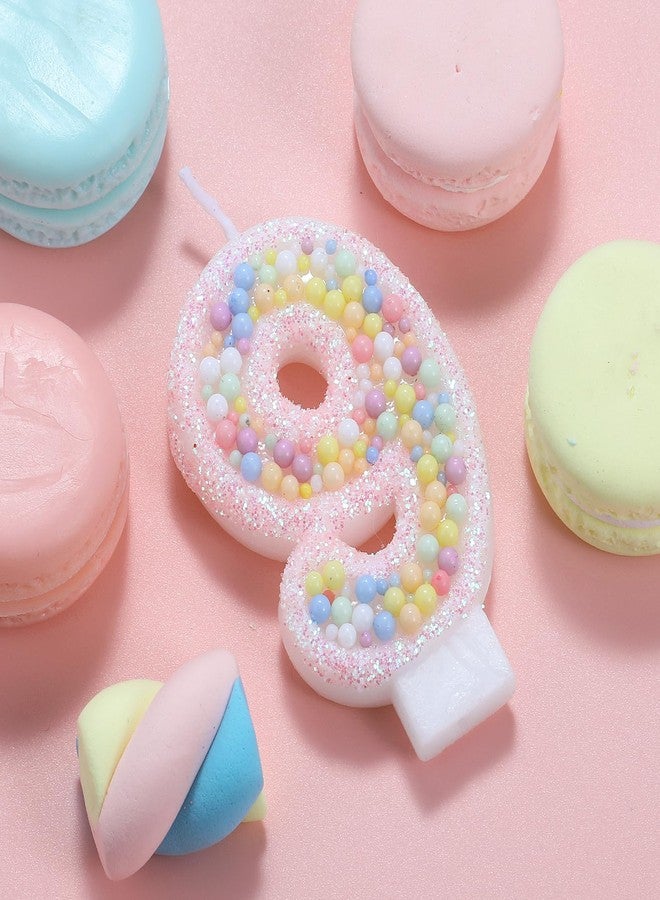 IDIJOLI Pastel Macaron 9th Birthday Candle Sweet Pink Number 9 Candle Cake Topper Cupcake Decorations for Girls and Women Party Decor Anniversary Celebrations Supplies - Image 2