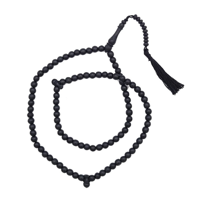 TheTasbih Black Rustic Islamic Prayer Beads Rustic 99Bead 8mm Coffee Wood Tasbih Tasseled Oval Countered Beads 
