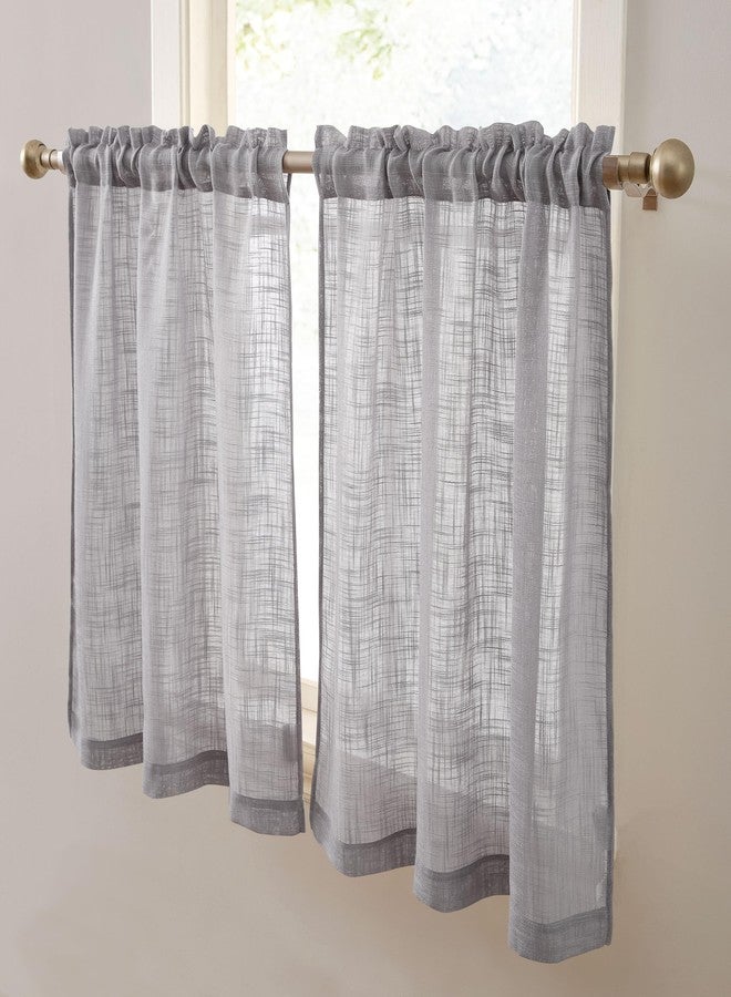 HLC.ME Linda Faux Linen Textured Semi Sheer Privacy Light Filtering Transparent Rod Pocket Short Thick Cafe Curtain Tiers for Small Windows, Kitchen & Bathroom, Set of 2 (35 W x 24 L, Grey) - Image 1