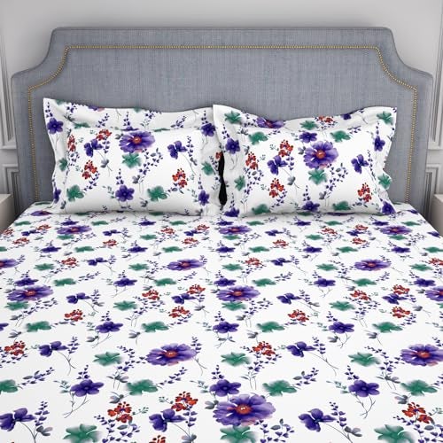 Welspun Microfiber Double Bedsheet (220 Cm X 240 Cm / 43 Cm X 68 Cm) | 105 Tc Sateen Floral Bedsheet & Pillow Covers Set (Blanc De Blanc)- Adore - Image 4