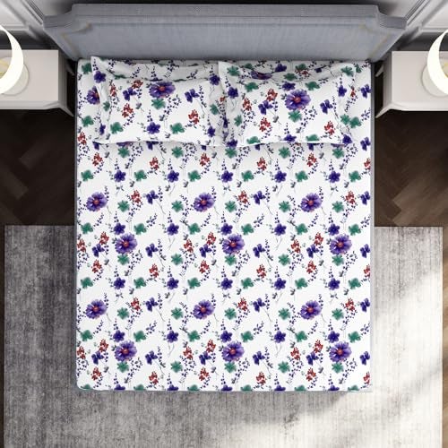 Welspun Microfiber Double Bedsheet (220 Cm X 240 Cm / 43 Cm X 68 Cm) | 105 Tc Sateen Floral Bedsheet & Pillow Covers Set (Blanc De Blanc)- Adore - Image 3