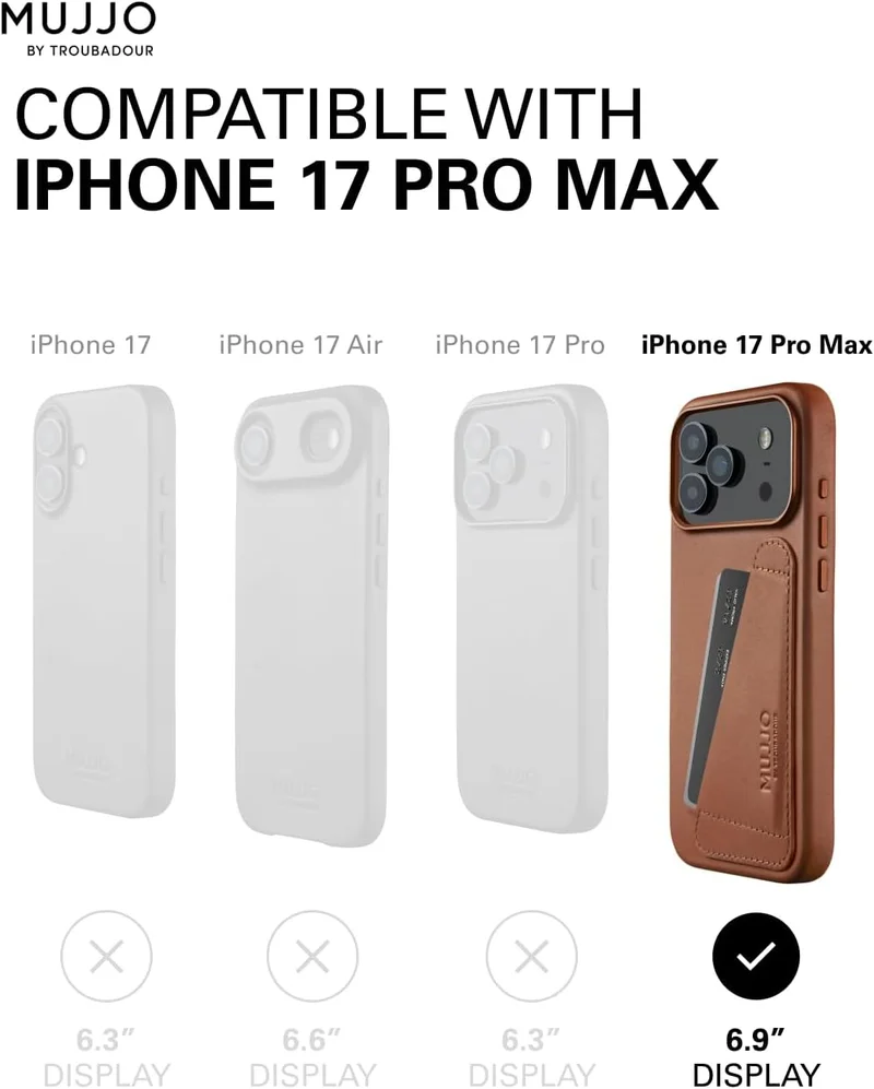 Mujjo Iphone 17 Pro Max Wallet Case - Tan With Magnetic Wireless Charging Crafted From Premium Leather, This Luxurious Case Combines Elegance And Durability, Providing A Sleek, Sophisticated Look While Offering Superior Protection.