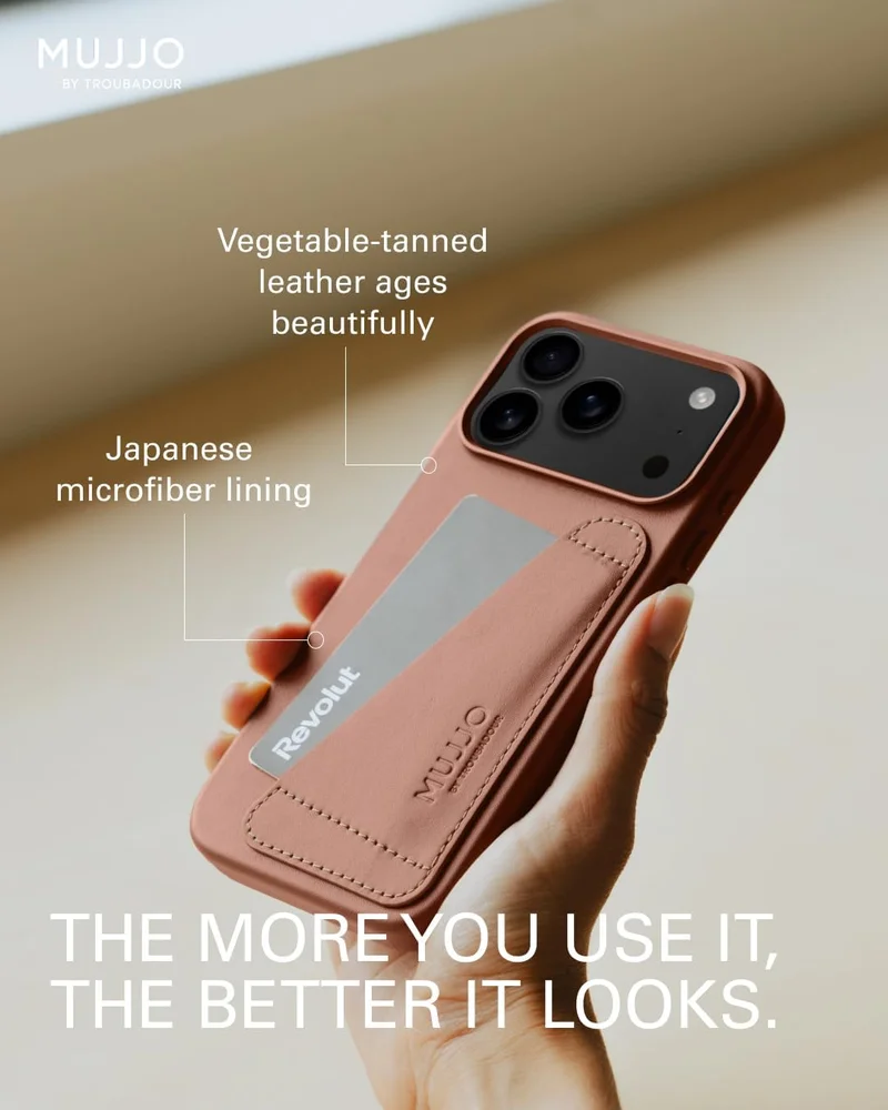 Mujjo Iphone 17 Pro Max Wallet Case - Tan With Magnetic Wireless Charging Crafted From Premium Leather, This Luxurious Case Combines Elegance And Durability, Providing A Sleek, Sophisticated Look While Offering Superior Protection.